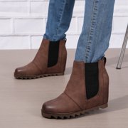 SACFOF Womens Wedge Boots Comfortable Ankle Wedge Booties Fashion Hidden Platform Western Booties Dress Shoes