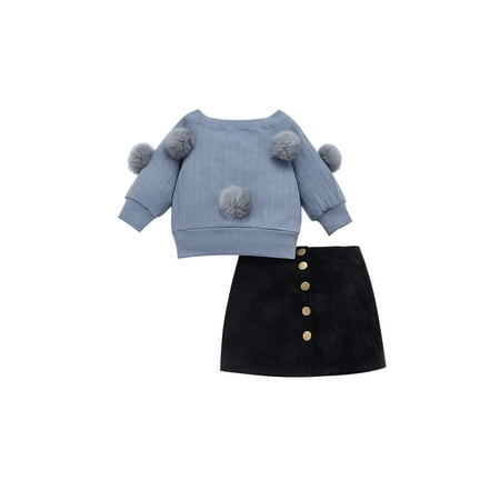 

Toddler Baby Girls 2PCS Autumn Winter Clothes Sweater Knit Tops+Skirt Outfits