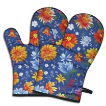 Cute Oven Mitts,Pioneer Flower Floral Print Pattern Oven Mitt 2-Pack Set,Kitchen Gloves for Oven,Heat Resistant Oven Mitts 7.7"x12"