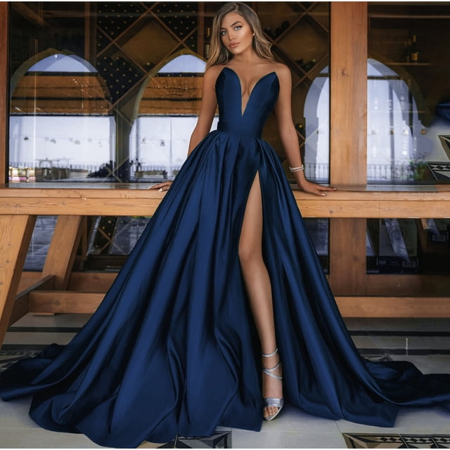 Vestido de novia con escote en V profundo sexy para mujer de otoño e invierno, vestido de ceremonia