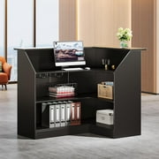 Finmind L-Shaped Reception Desk with Storage Shelves, Modern Front Counter Table for Office, Salon, Checkout Office, Black