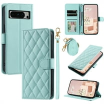 ELEHOLD for Google Pixel 8 Pro Wallet Crossbody Case PU Leather Cover with Card Slots Magnetic Clasp Kickstand Detachable Wriststrap Shoulder Strap Flip Shockpoof Cover,mint