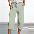 thumbnail image 2 of CAIVO Women Summer Capri Pants Fashion Striped Print Button Casual Versatile Drawstring Loose Ankle Length Pants Leisure Trousers, 2 of 6