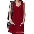 thumbnail image 1 of Nouveau Femmes Poche Bouton Robe Sans Manches Maison Décontractée Grande Taille Robe Couleur Unie Col Rond Robe d'Été, 1 of 1