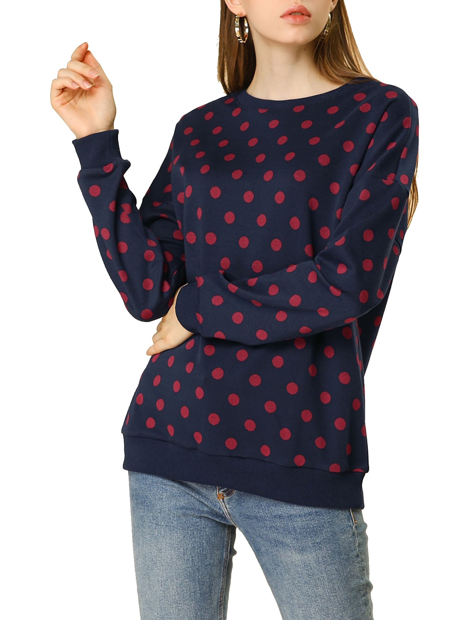 DARING DIVA Women's Knitted Pullover Polka Dots Winter Fall Sweaters XS Dark Blue