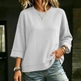 thumbnail image 3 of cocolona 3/4 Sleeve Sweatshirts for Women Loose Fit Crew Neck Casual Solid Color Fall Pullover Tops, 3 of 7