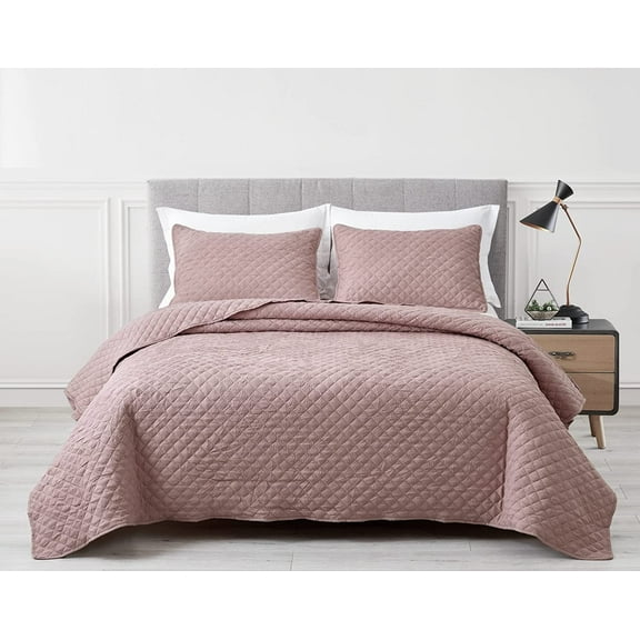 Chezmoi Collection Pucker 3-Piece King Size Bedspread Coverlet Set , Crinkle Textured Diamond Bedding Cover Quilt Set, Woodrose