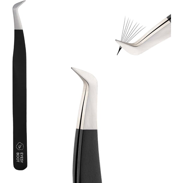 Eyesy Lash Eyesy Boot Lash Tweezer | Professional Volume False Lash Application Tool | Multi Shapes & Purposes Tweezers | Non-Slip Grip Tweezers (Black)