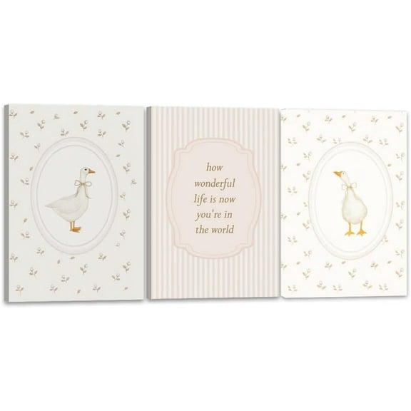 Funny Silly Goose Wall Art Geese Family Hand-Painted Beige Goslings Poster Cute Duck Animal Painting Wall Decor Farmhouse Cottage Core Canvas Print For Girl Bedroom Nursery (Framed canvas)