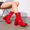 Red, variant on Women Chunky Platform Ankle Boot High Block Heels Square Toe Lightweight Comfort Party Dress Booties