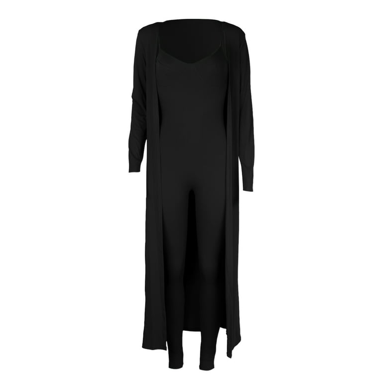 haxmnou women autumn suspender jumpsuit long sleeve loose long coats casual  women two piece bodysuit set black xxl 