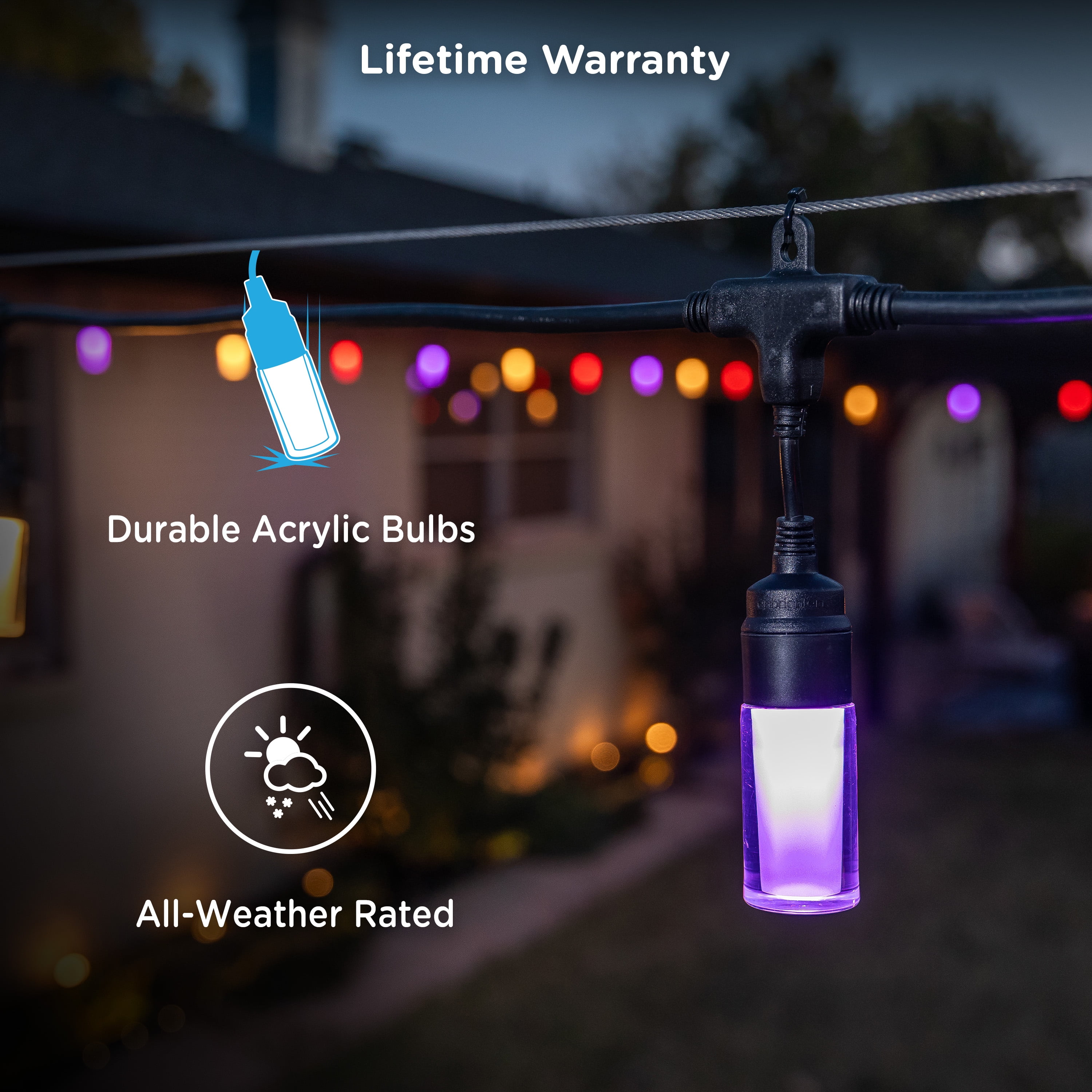 Enbrighten LED Wi-Fi Smart Modern Cafe Lights, Color Changing Outdoor String Lights for Backyard and Patio, 48ft