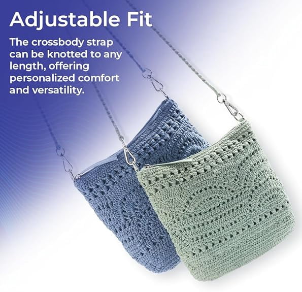 SAGEFINDS Crochet Crossbody Bag, Women's Shoulder Purse with Adustable Strap, 100% Cotton - Sage