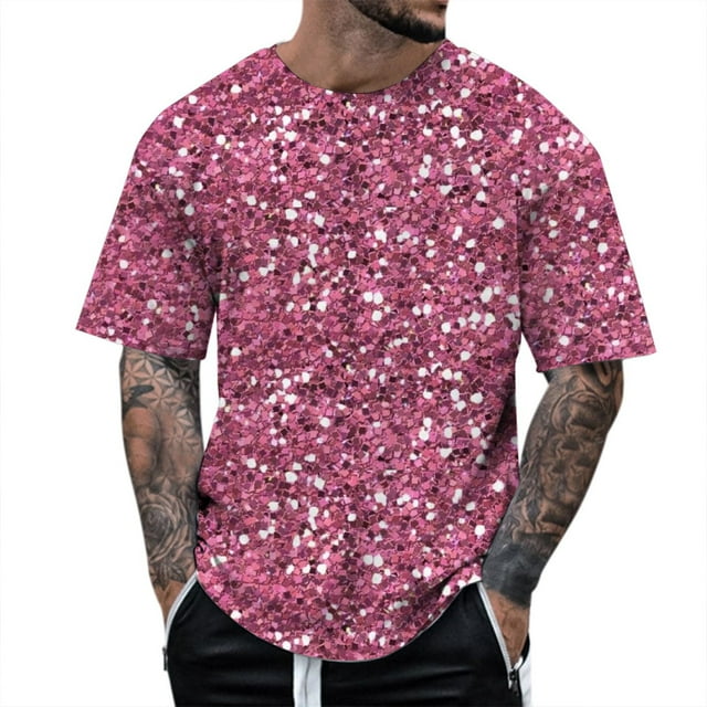 T-Shirt à Manches Courtes à Sequins Imprimés 3D pour Concerts et Fêtes