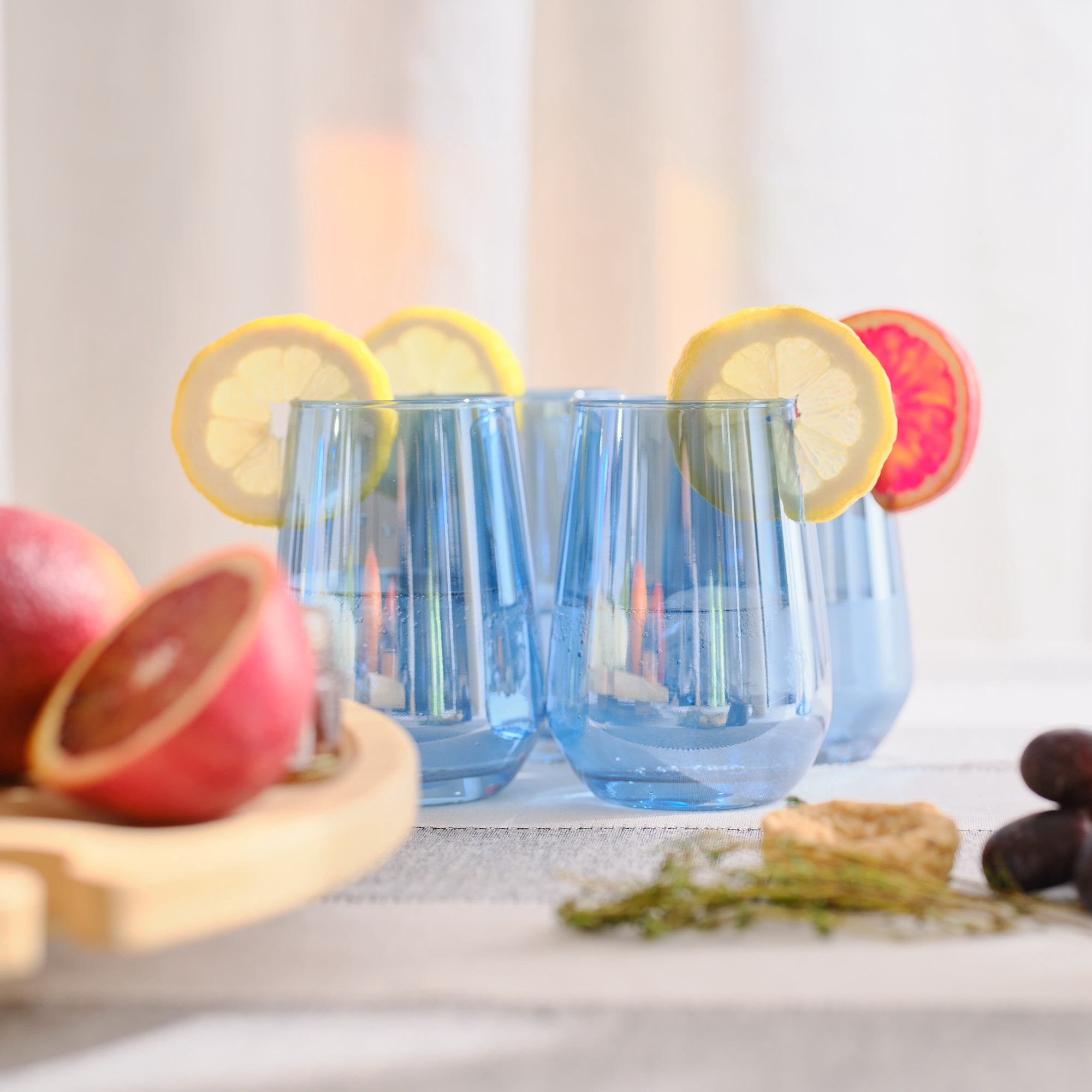 Thyme & Table 4-Pack Stemless Angled Wine Glass Set, Iridescent Blue