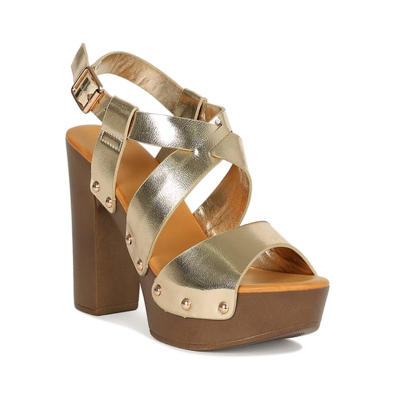 Women Peep Toe Crisscross Wooden Chunky Platform Heel Sandal 18912