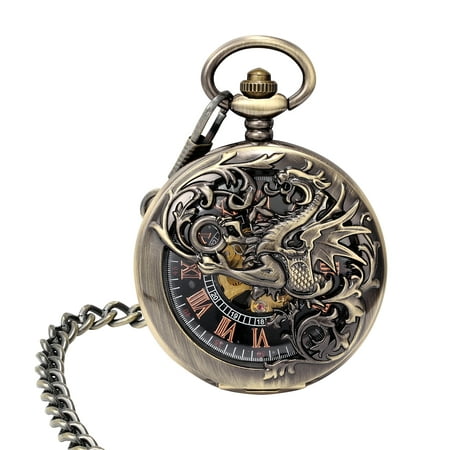 Mechanical Pocket Watch Dragon Totem Rome Design Chain Antique Bronze Best Chioce for Collection,Couples (Best Antique Pocket Watches)