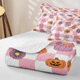 thumbnail image 4 of Feelyou Boho Pumpkin Daisy Twin Quilt Set, Hippie Buffalo Plaid Twin Coverlet Set, 2-Piece, 1 Comforter and 1 Pillowcase, 4 of 7
