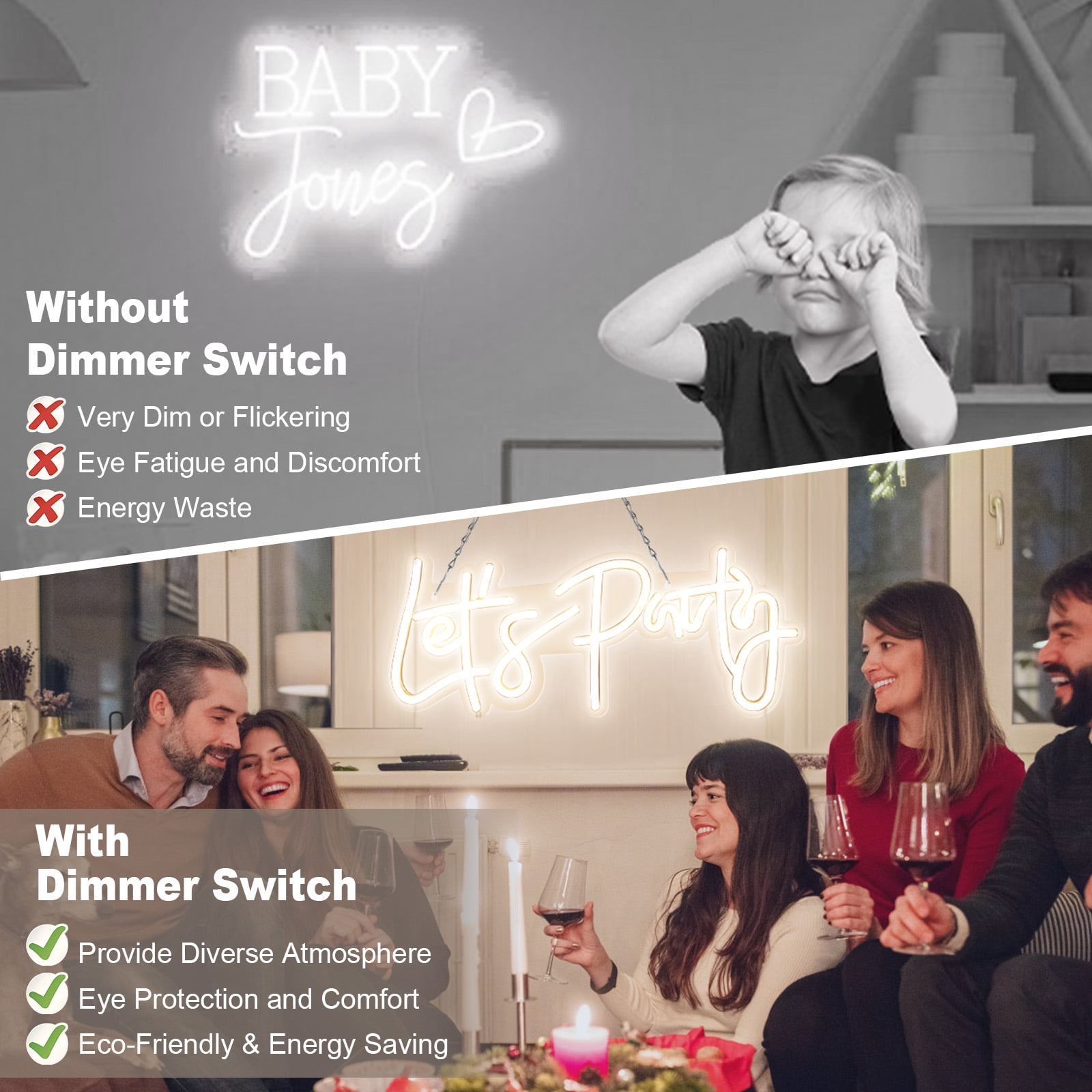 Laybasic Let's Party Neon Sign, Dimmable 15.8"x 7.1" LED Neon Signs for Wall Decor 5 Brightness USB Powered Light Up Signs for Wedding Birthday Party