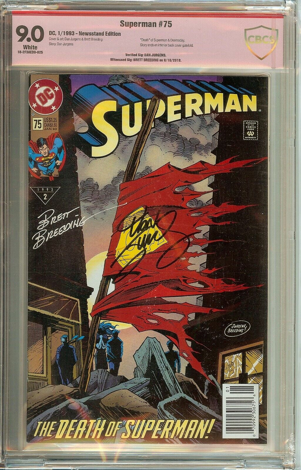 Superman #75 Signed Dan Jurgens & Brett Breeding CBCS 9.0