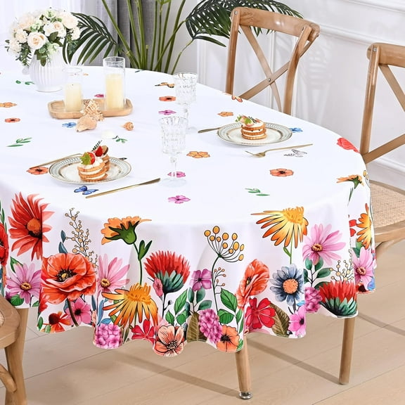 Floral Tablecloth, Colorful Flower Table Cloth, Spring Summer Table Covers, Waterproof Table Cover for Dining Table Kitchen Party Picnic Camping,Oval-60"x84"