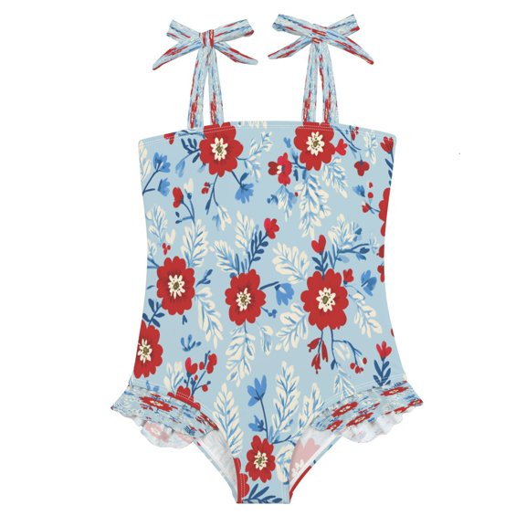 DIXRUYEE Swimsuit One Piece swimwear Red Blue Flowers Pattern of Pattern