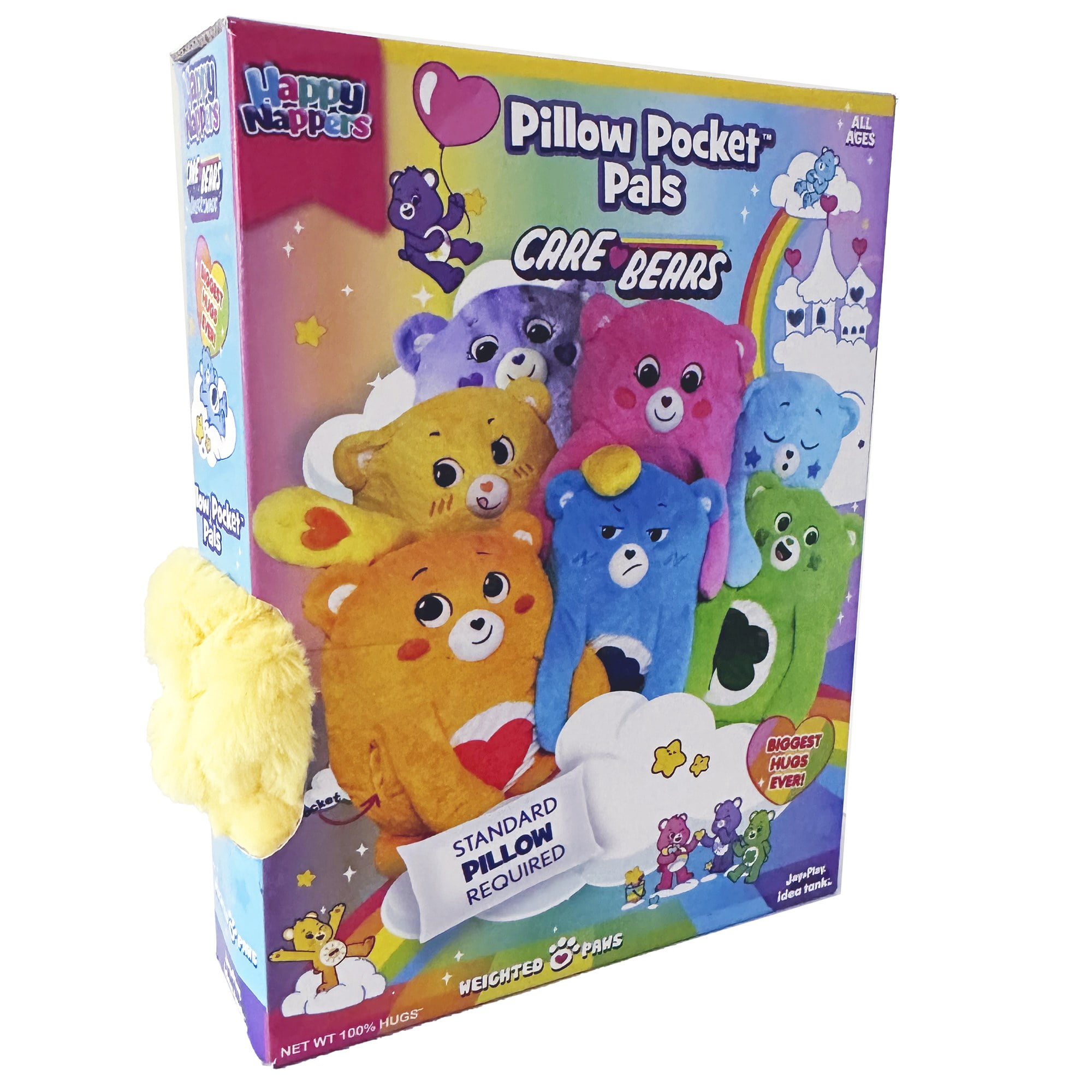 Happy Nappers: Care Bears Pillow Pocket Pal - Funshine Bear - Plush Character Pillow Case, Animal Cover w/ Weighted Paws, Kids Soft Huggable Companion