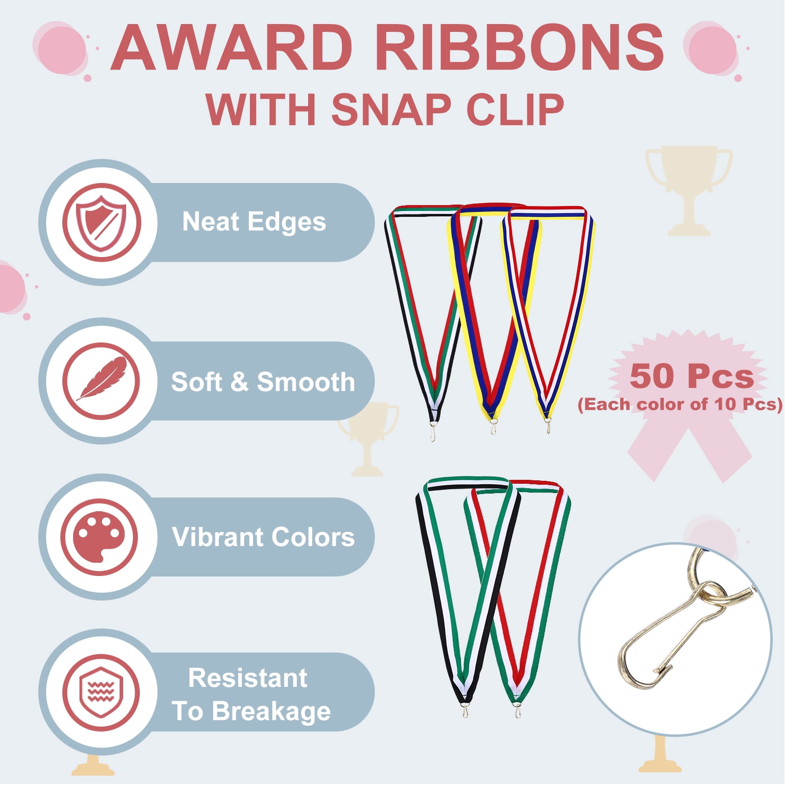 Uxcell 50Pcs Award Neck Ribbons with Snap Clip Black/Red/Yellow/Green/White