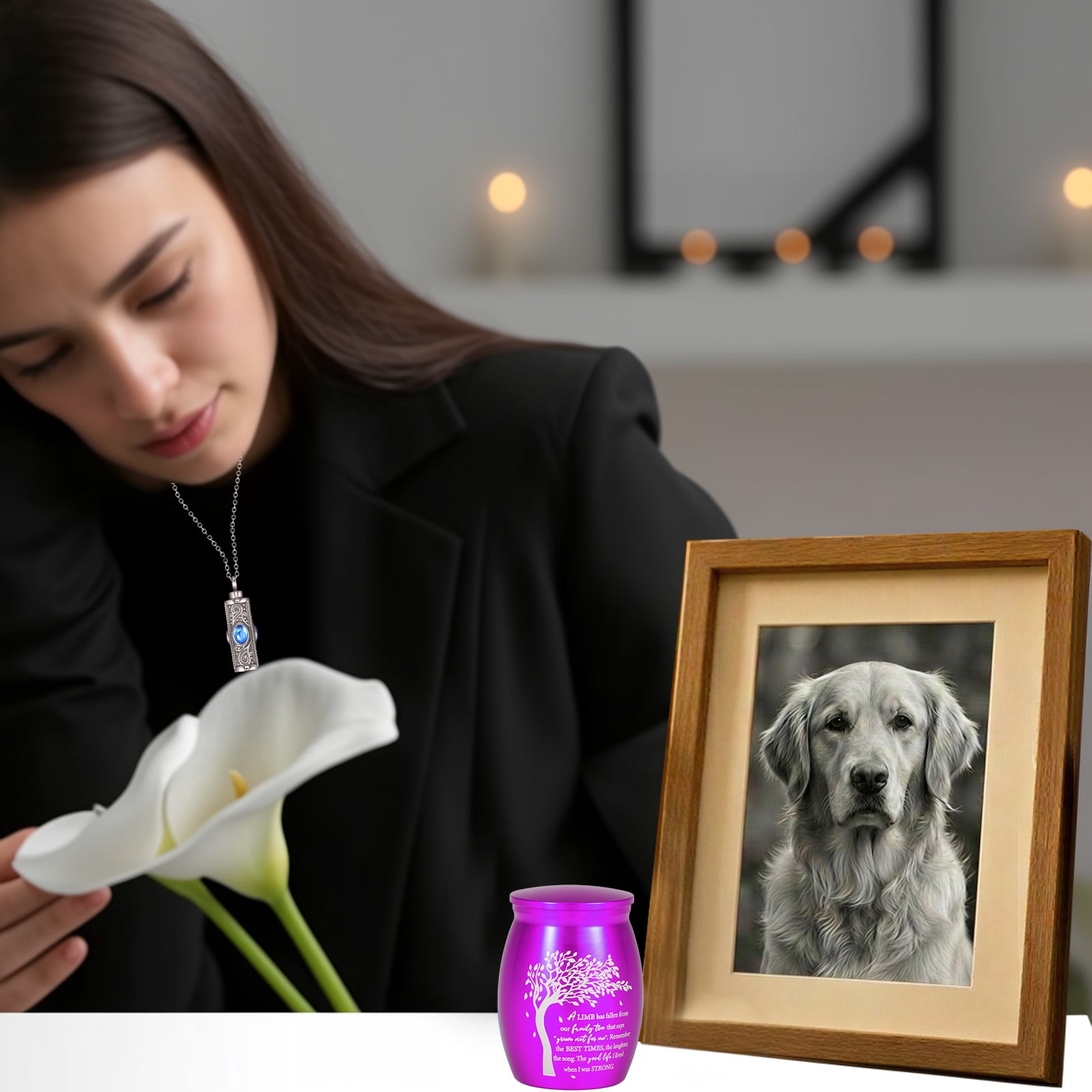 Threns Cremation Urn Necklace for Ashes, Small Cremation Urns for Human/Pet Keepsake Sharing Urns Memorial Ashes Holder-A Limb has Fallen from The Family Tree (8Pcs-Purple)