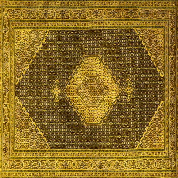Ahgly Company Indoor Square Medallion Yellow Traditional Area Rugs, 5' Square