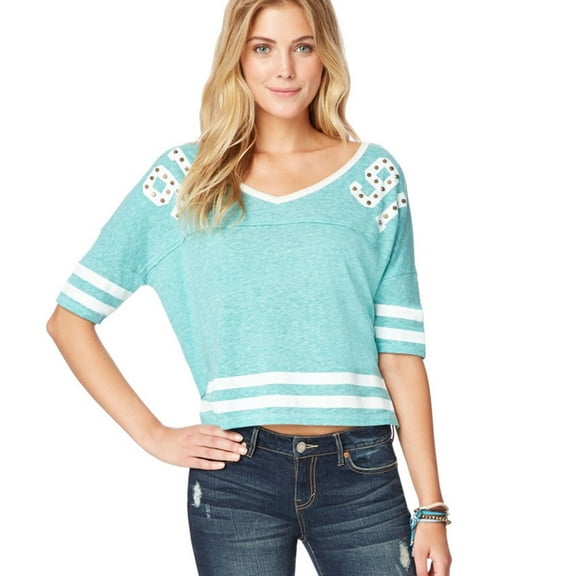 Aeropostale Womens Studded Football Embellished T-Shirt, Green, Juniors, Medium