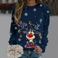 thumbnail image 2 of Fiaer Women Christmas Sweatshirts Deer Snowflakes Graphic Crew Neck Pullovers Long Sleeve Loose Fit Trendy Tops Navy XXL, 2 of 4