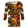 thumbnail image 4 of VKOYWKM Women's 3/4 Sleeve Tops Thanksgiving Shirts Pumpkin Graphic T Shirts Thanksgiving Family Party Top Loose Fit Crew Neck Vintage T-Shirt Blouses, 4 of 4