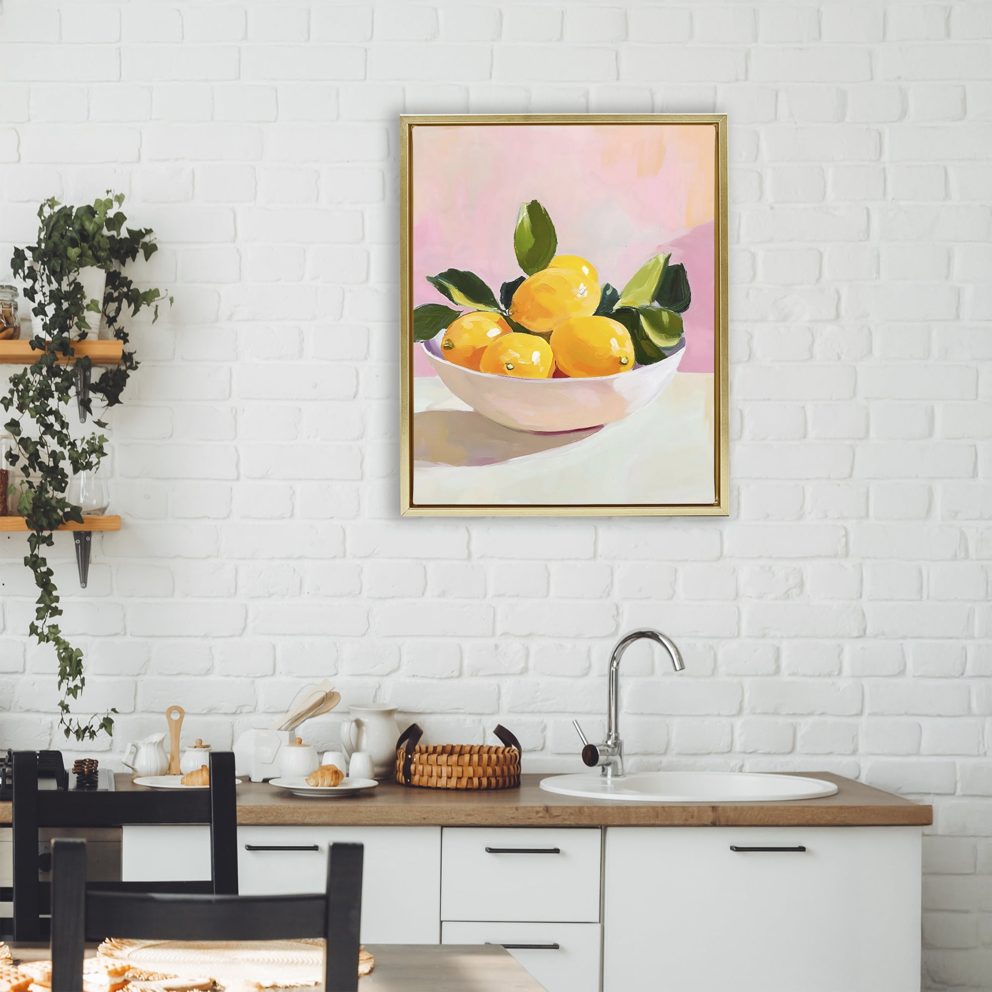 Stupell Industries Bowl of Lemons in Sunlight Gold Framed Floater Canvas Wall Art, design by The Prints Vibe