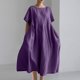 thumbnail image 1 of mfyjkho Vestidos para mujer, Vestido liso de manga corta con cuello redondo informal de verano para mujer Vestidos maxi para mujer l, 1 of 4