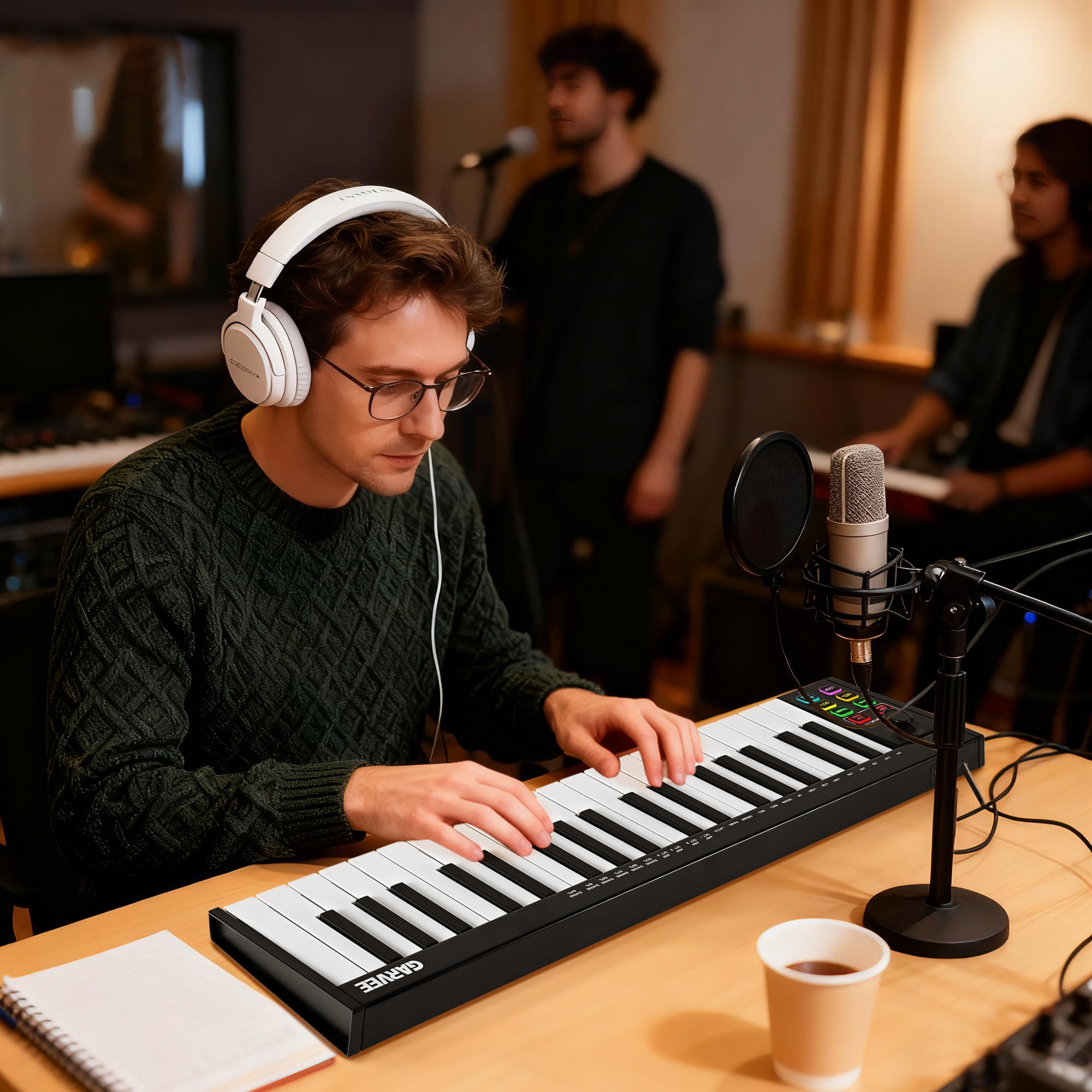 37-Key MIDI Keyboard Controller — Compact USB/DAW Integrated Keyboard with 8 Drum Pads, 8 Knobs & OLED Display. Ideal for Music Production.