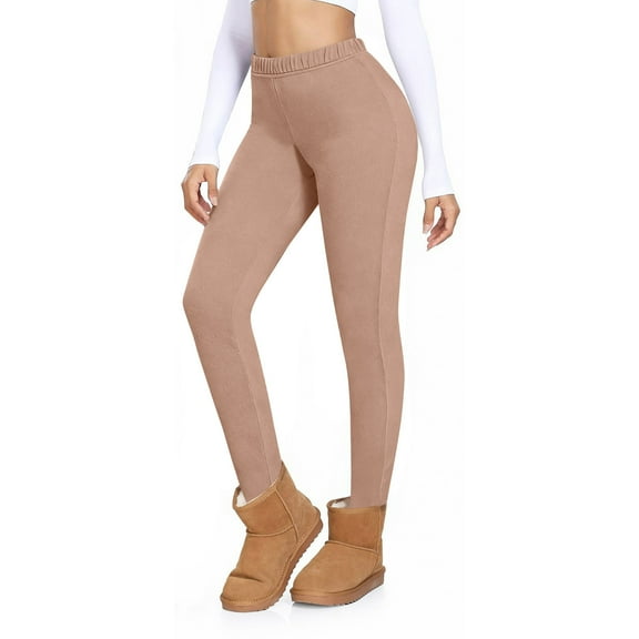 CFMDUC Women's Fleece Lined Legging Buttery Soft Tummy Control Lounge Thermal Leggings High Waisted Workout Yoga Pants Rose Gold XXL
