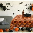 thumbnail image 3 of Farmhouse Halloween Flannel Backed Vinyl Tablecloth: Fun and Spooky Jack O Lantern Pumpkins on Orange Black Check Background 52" x 70", 3 of 3