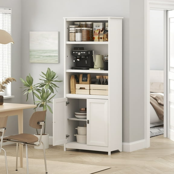 Furinno Robin Open Kitchen Cabinet with Doors in White