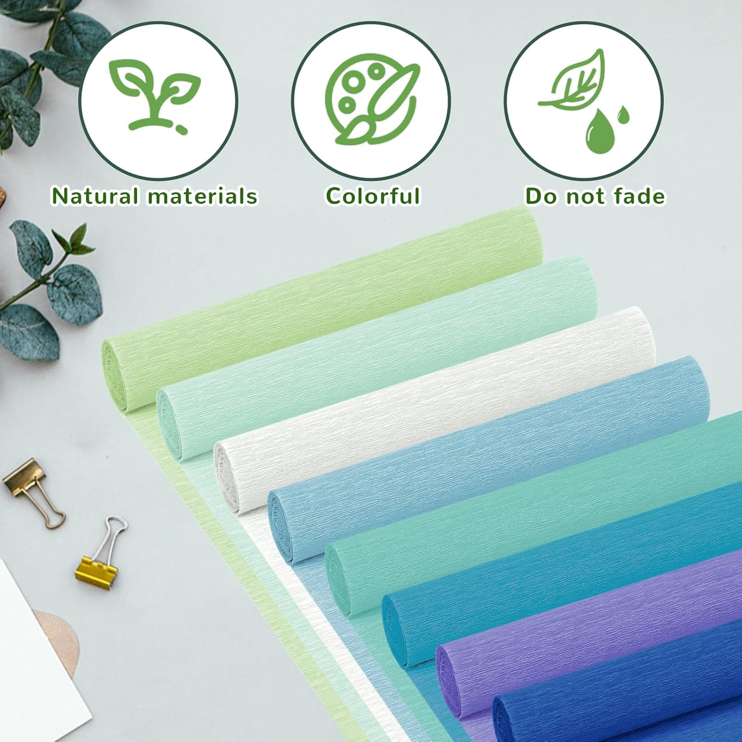 Crepe Paper Streamers 8 Rolls, 10 x 98Inch 8 Blue Colors Crepe Paper Sheets for DIY Gift Colourful Paper Flower Wrapping Paper Crafts Birthday Wedding Holiday Party Decorations
