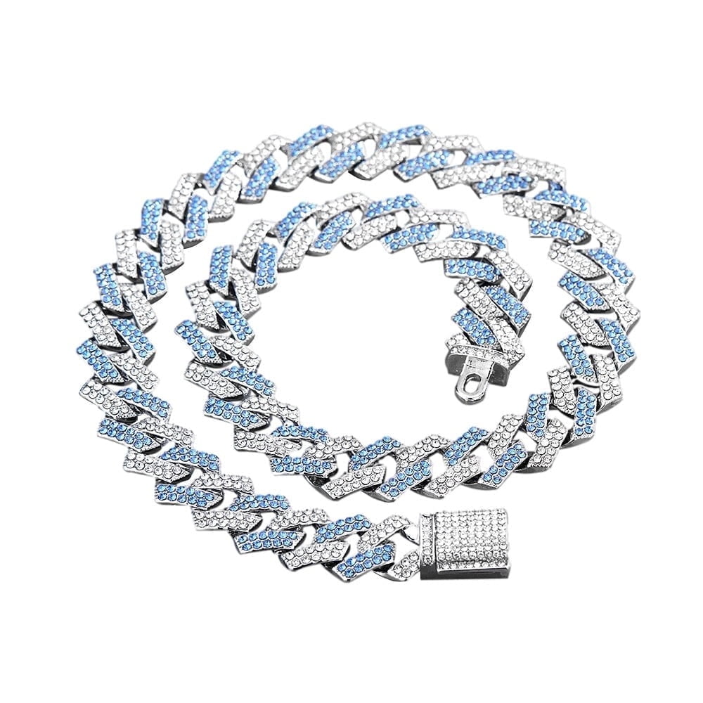 Silver Tone Plated Bling Miami Cuban Link Chain for Men Women Iced Out Miami Cuban Necklace Simulated Crystal Chain for Men 14mm Colorful Hip Hop Costume Fashion Chain