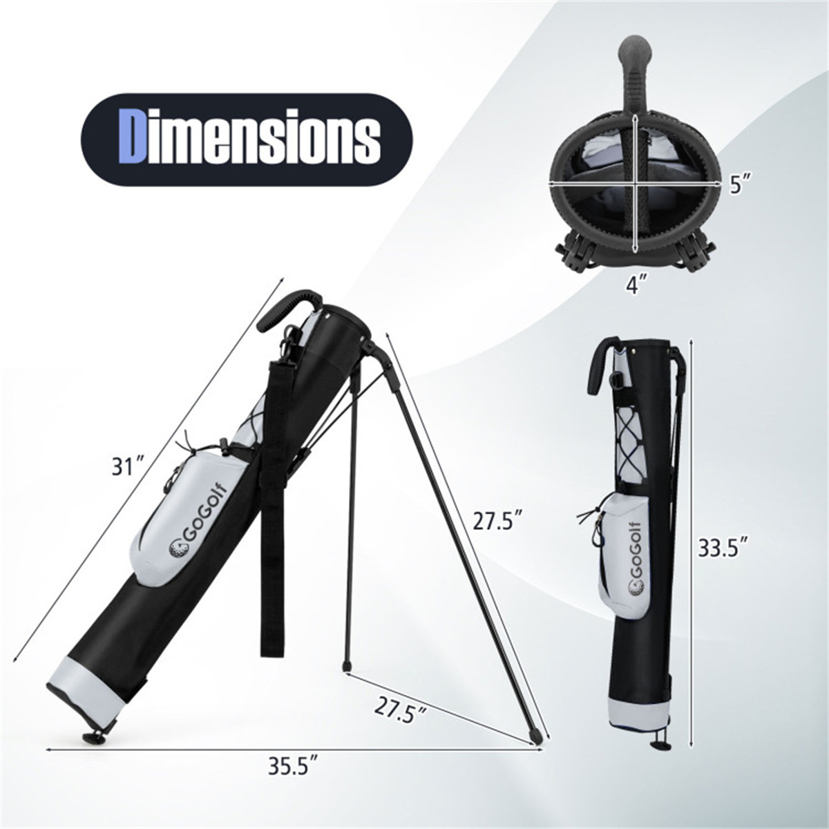 1. Portable Golf Carry Bag Grey Black Dual Carrying Shoulder Strap Top Handle