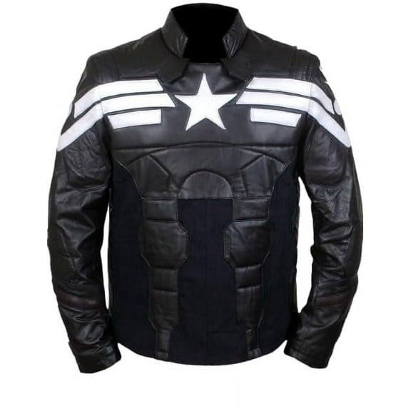 HIDE CRAFTS Men's Black Synthetic Leather Jacket with Star Superhero Captain Style (US, Alpha, X-Large, Regular, Regular, Black)