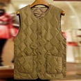 thumbnail image 2 of Htigea Quilted Vest for Women Plain Snap Button Sleeveless Jackets Winter Lightweight Body Warmer Gilet with Pocket Khaki XXL, 2 of 3