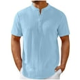 thumbnail image 2 of HVOBTTY Men's Summer T Shirt Fashion Casual Solid Color Short Sleeve Collared Loose Button Down Breathable Top Light Blue, S, 2 of 4