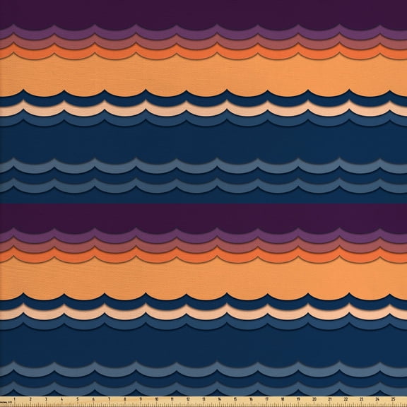 Abstract Geometry Sofa Upholstery Fabric by the Yard, Repetitive Colorful Waves Style Inspired Illustration, Decorative Fabric for DIY and Home Accents, Dark Purple Pale Orange by Ambesonne