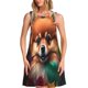 thumbnail image 1 of Fotbe Colorful Leaf Chihuahua Vestido de Verano sin Mangas para Mujer – Vestido Midi Línea A, Estilo Camiseta Floral, Vestido Playero Casual y Fluido, 1 of 7