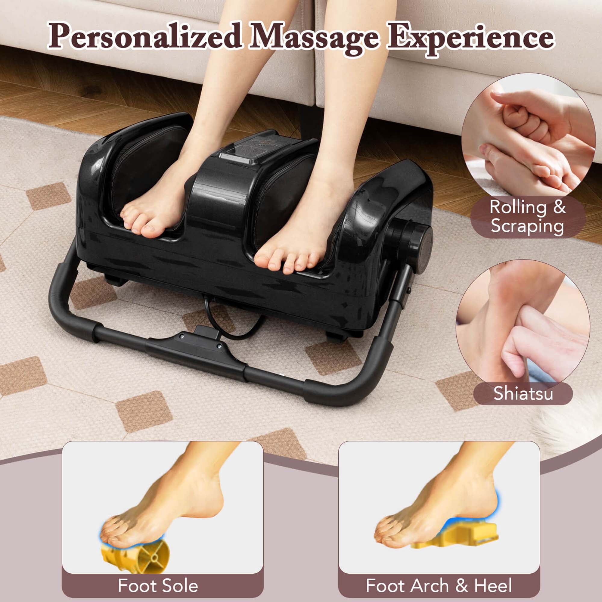 Costway Foot & Calf Massager Deep Kneading Shiatsu Massager Machine with Heat Black