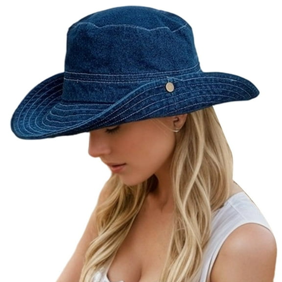 Fgnfyis Stylish Unisex Denim Boonie Hat Wide Brim Summer Sun Outdoor Casual Beach Wear Lightweight Comfortable Dark Blue One Size