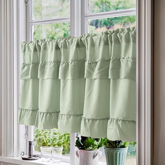 Outoloxit Ruffled Decorative Half Curtain for Kitchen Cabinet and Bathroom, 18x39 Inches, Soft Fabric Short Curtain for Sunlight Blocking and Home Decor